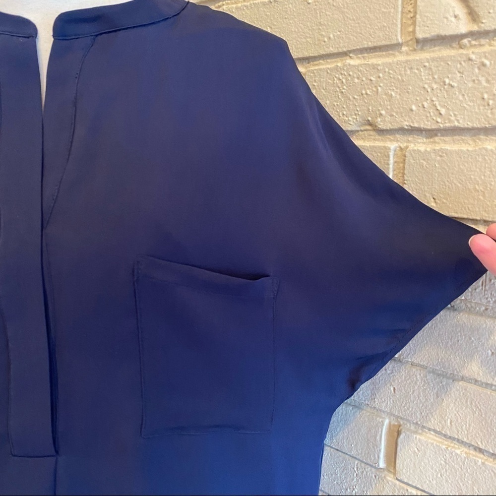NEW Tyler Boe Silk Tania Shirtdress Women’s Sz Small S Split V Neckline Blue NWT - Picture 2 of 10